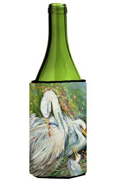 White Egret in the Rain Wine Bottle Beverage Insulator Hugger JMK1139LITERK by Caroline's Treasures
