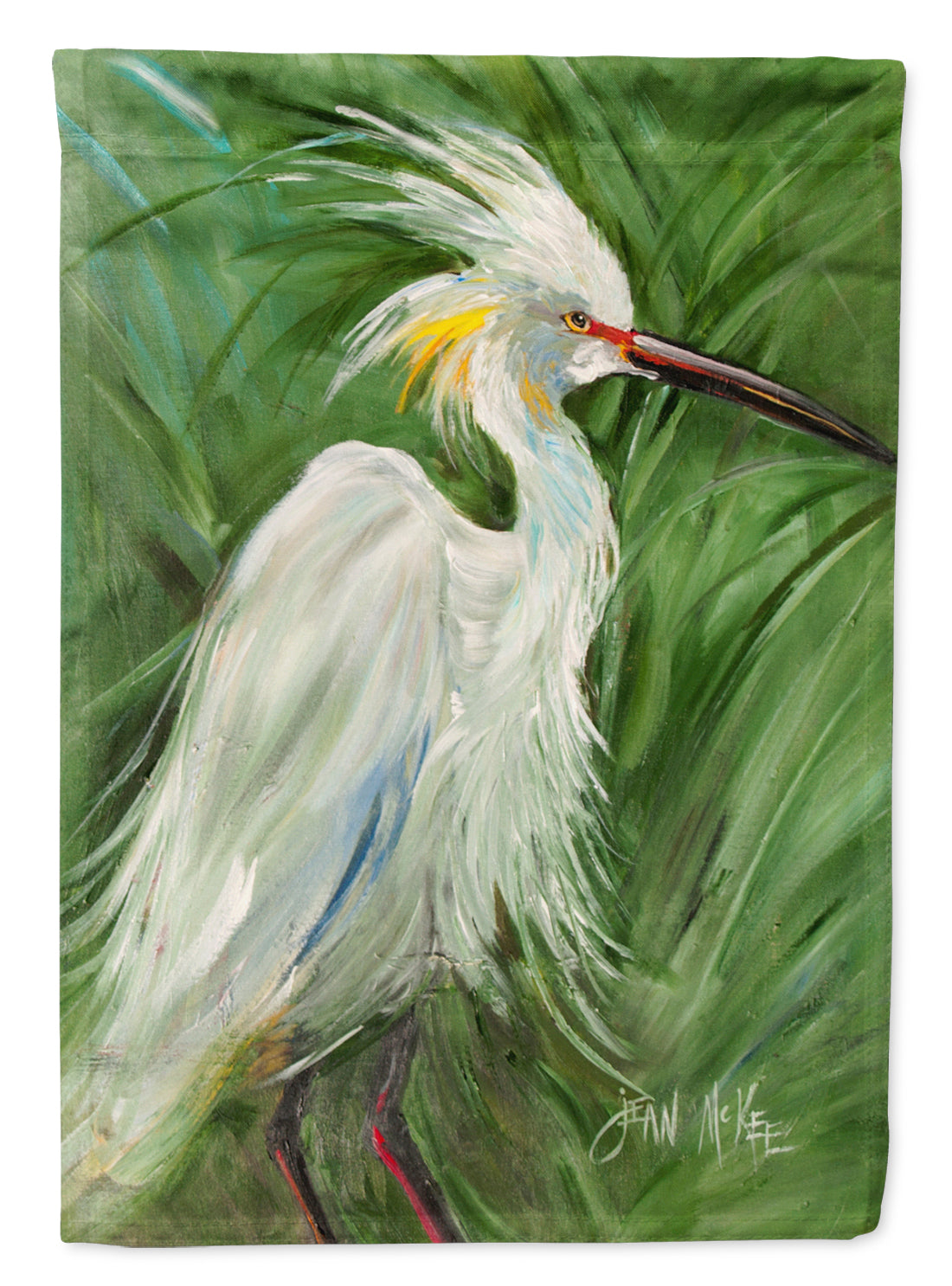 White Egret in Green grasses Flag Canvas House Size JMK1141CHF  the-store.com.