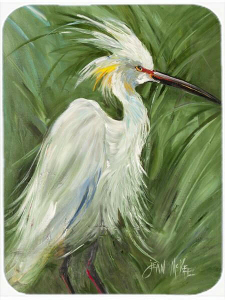 White Egret in Green grasses Glass Cutting Board Large JMK1141LCB by Caroline&#39;s Treasures