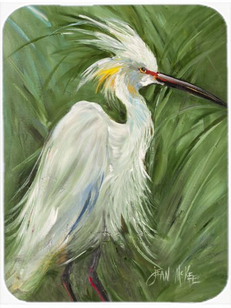 White Egret in Green grasses Glass Cutting Board Large JMK1141LCB by Caroline's Treasures