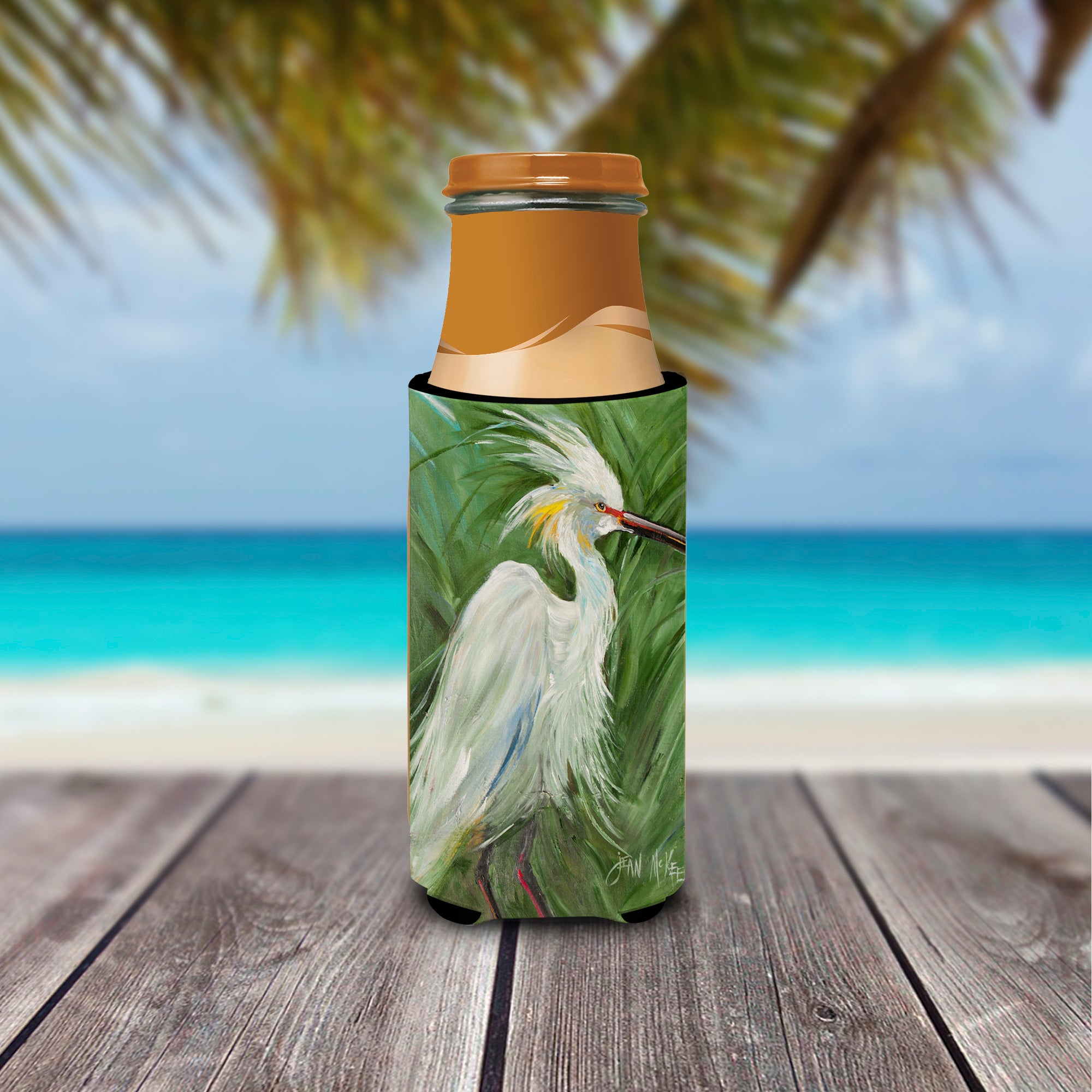 White Egret in Green grasses Ultra Beverage Insulators for slim cans JMK1141MUK.