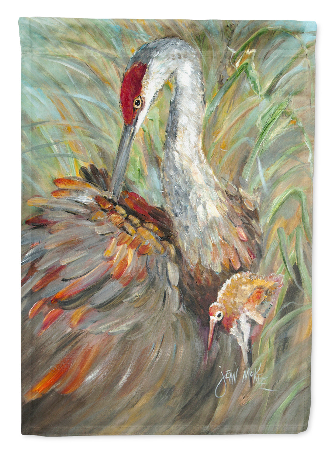 Sandhill Crane with baby Flag Canvas House Size JMK1143CHF