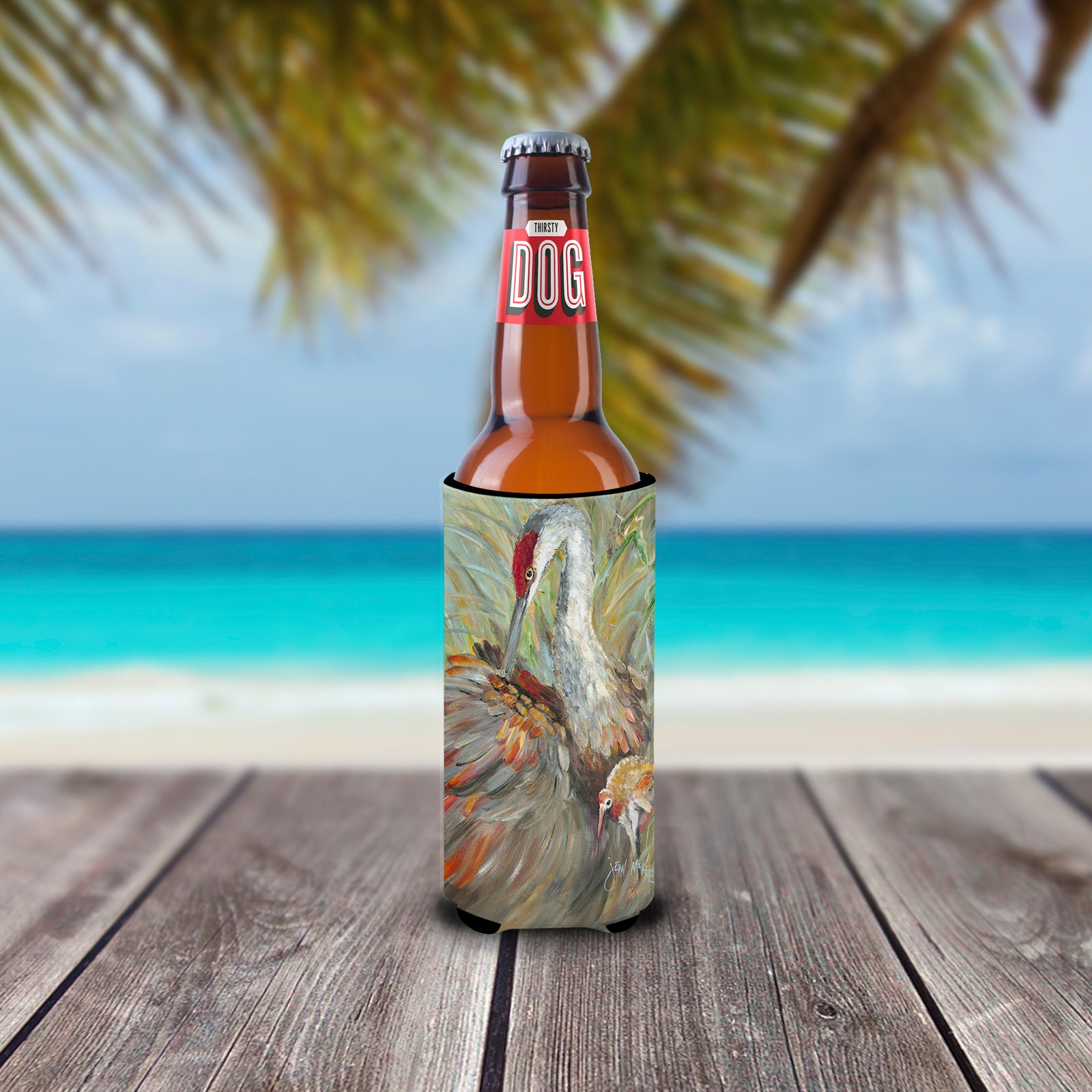 Caroline's Treasures Sandhill Crane with baby Slim Can Hugger – Fun & Functional Drink Coolers JMK1143MUK