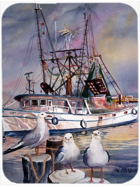 Sea Gulls and shrimp boats Glass Cutting Board Large JMK1196LCB by Caroline&#39;s Treasures