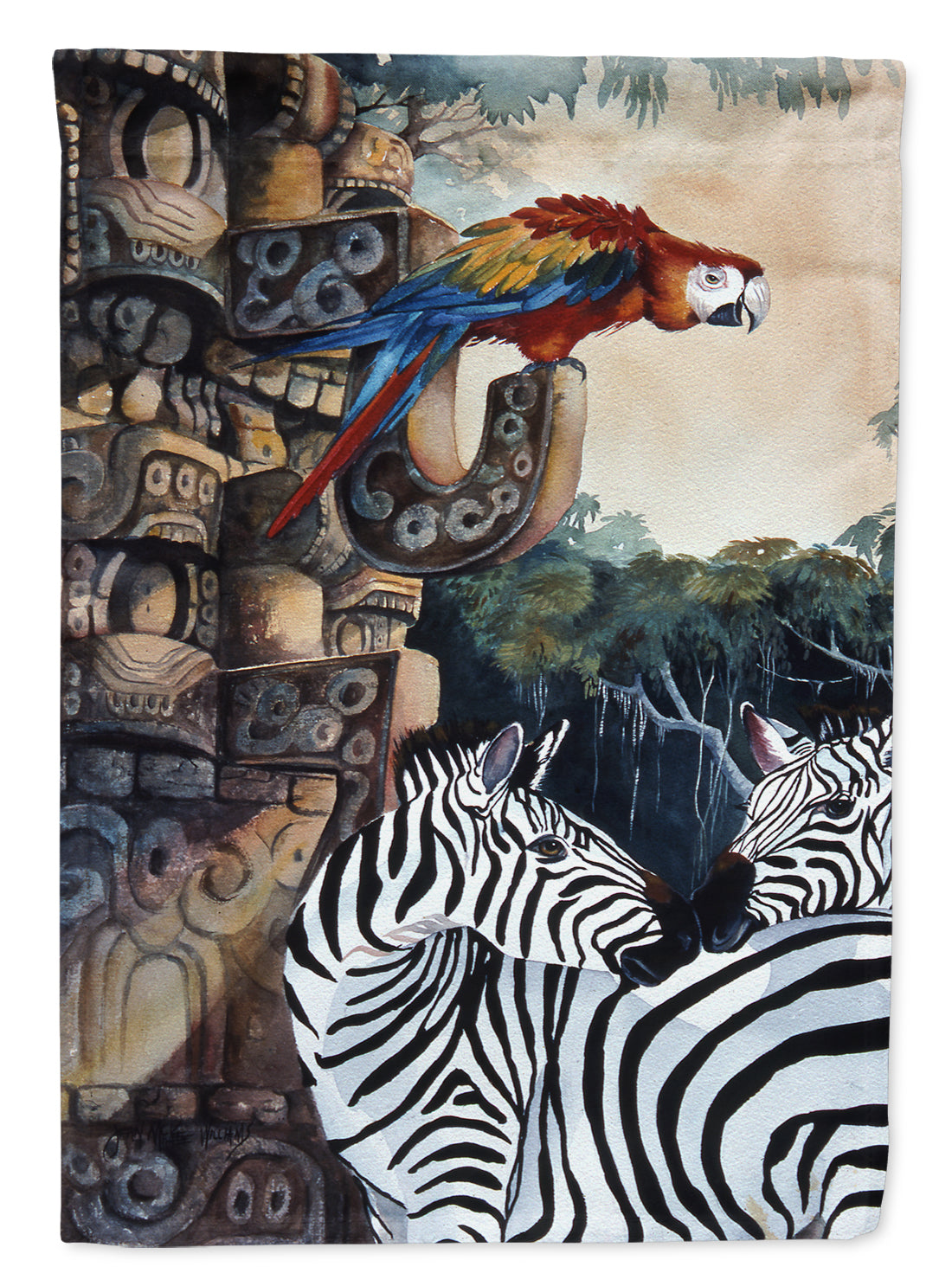 Zebras and Parrots Flag Canvas House Size JMK1200CHF