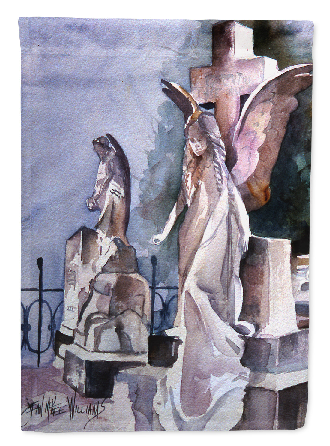 Angels in the Cemetary with Cross Flag Canvas House Size JMK1201CHF
