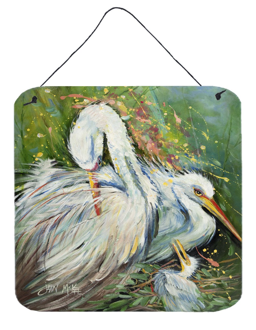 White Egret in the rain Wall or Door Hanging Prints JMK1210DS66 by Caroline&#39;s Treasures