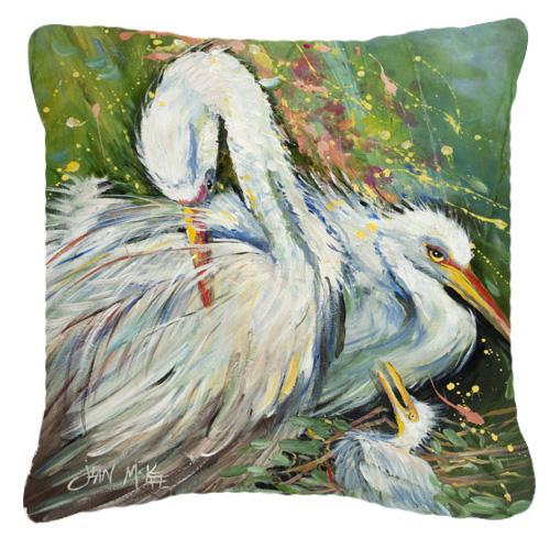 White Egret in the rain Canvas Fabric Decorative Pillow by Caroline&#39;s Treasures