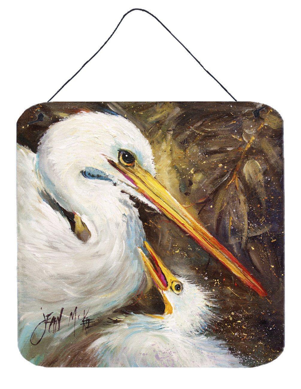 White Egret feeding baby Wall or Door Hanging Prints JMK1211DS66 by Caroline&#39;s Treasures