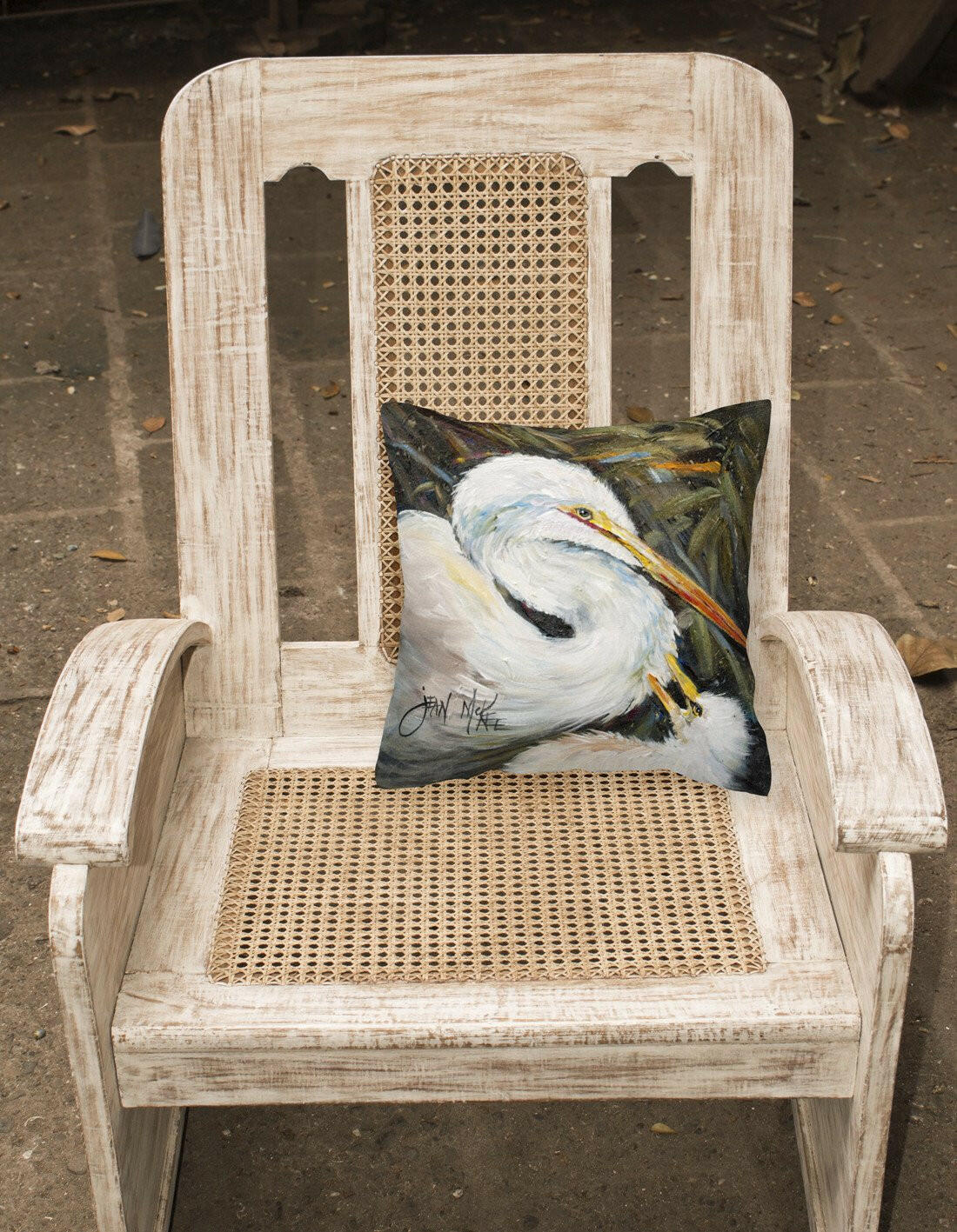 White Egret Canvas Fabric Decorative Pillow JMK1227PW1414 by Caroline's Treasures