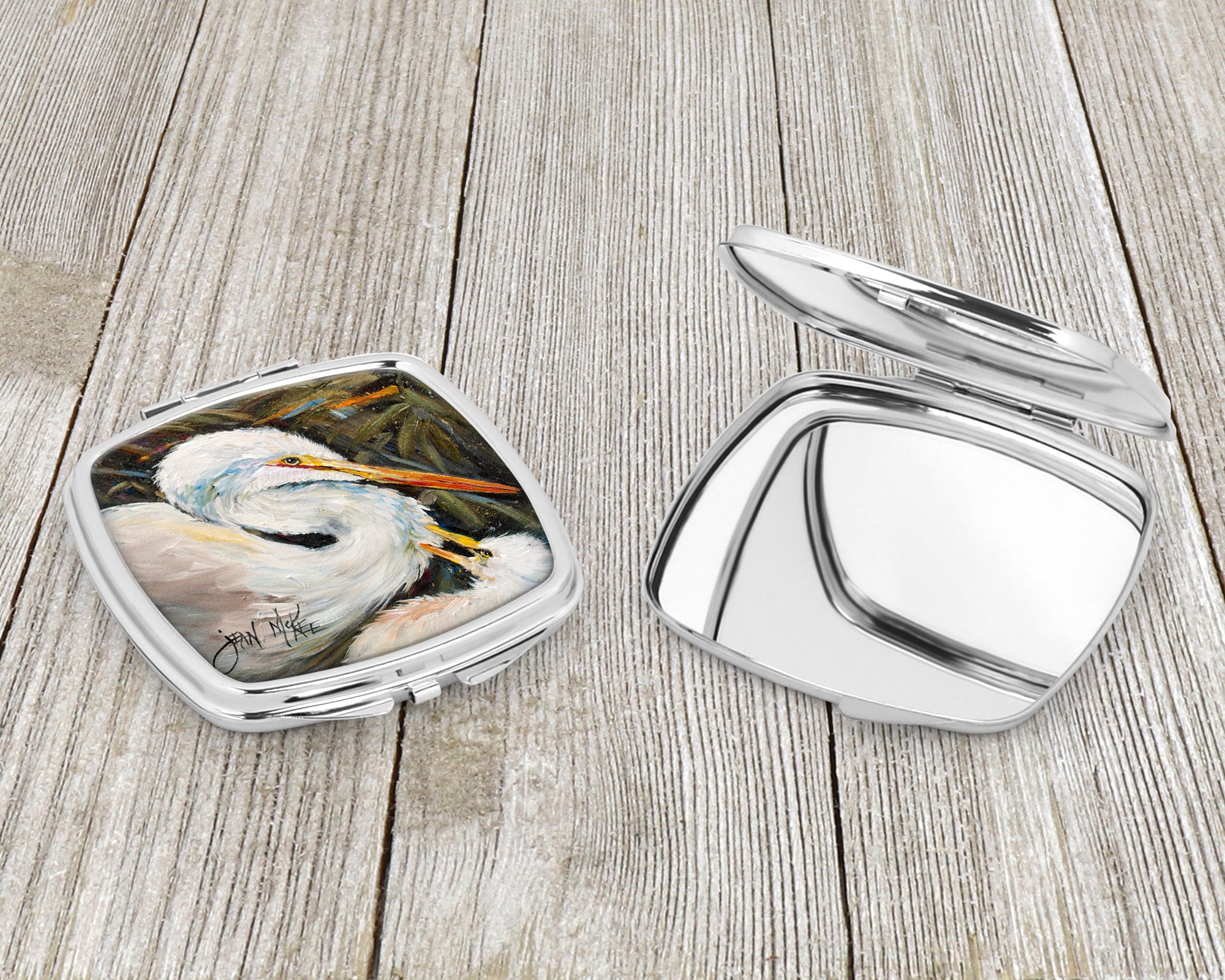 White Egret Compact Mirror JMK1227SCM