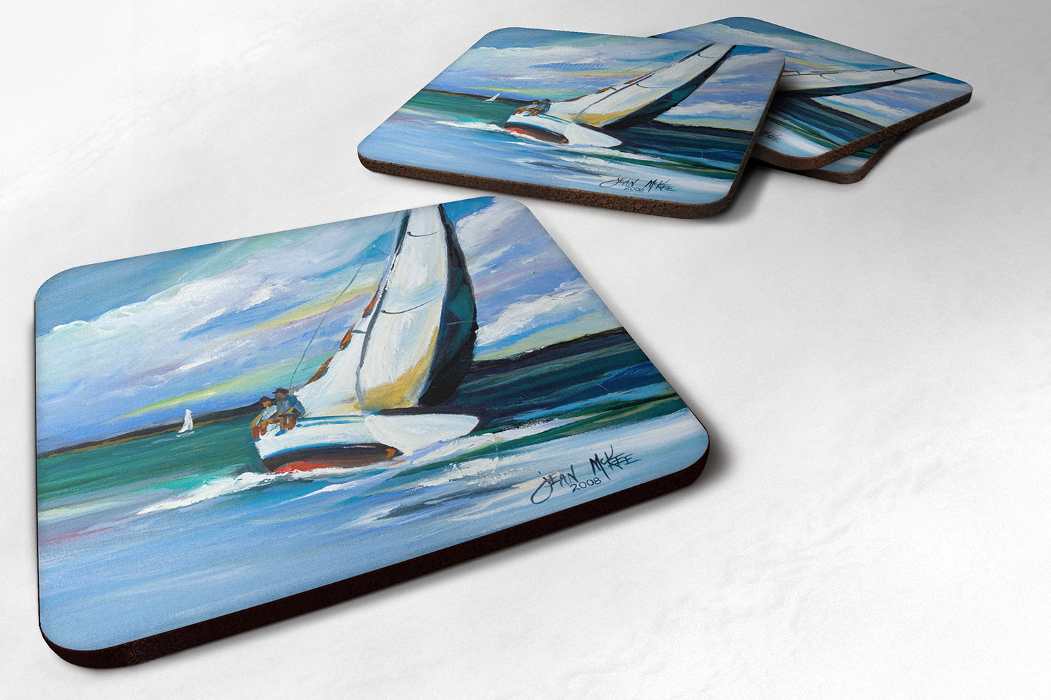 Set of 4 Two and a Sailboat Foam Coasters JMK1232FC - the-store.com
