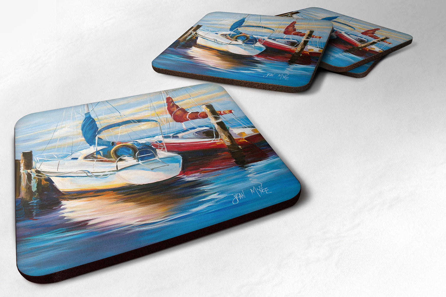 Set of 4 Symmetry Sailboats Foam Coasters JMK1242FC - the-store.com
