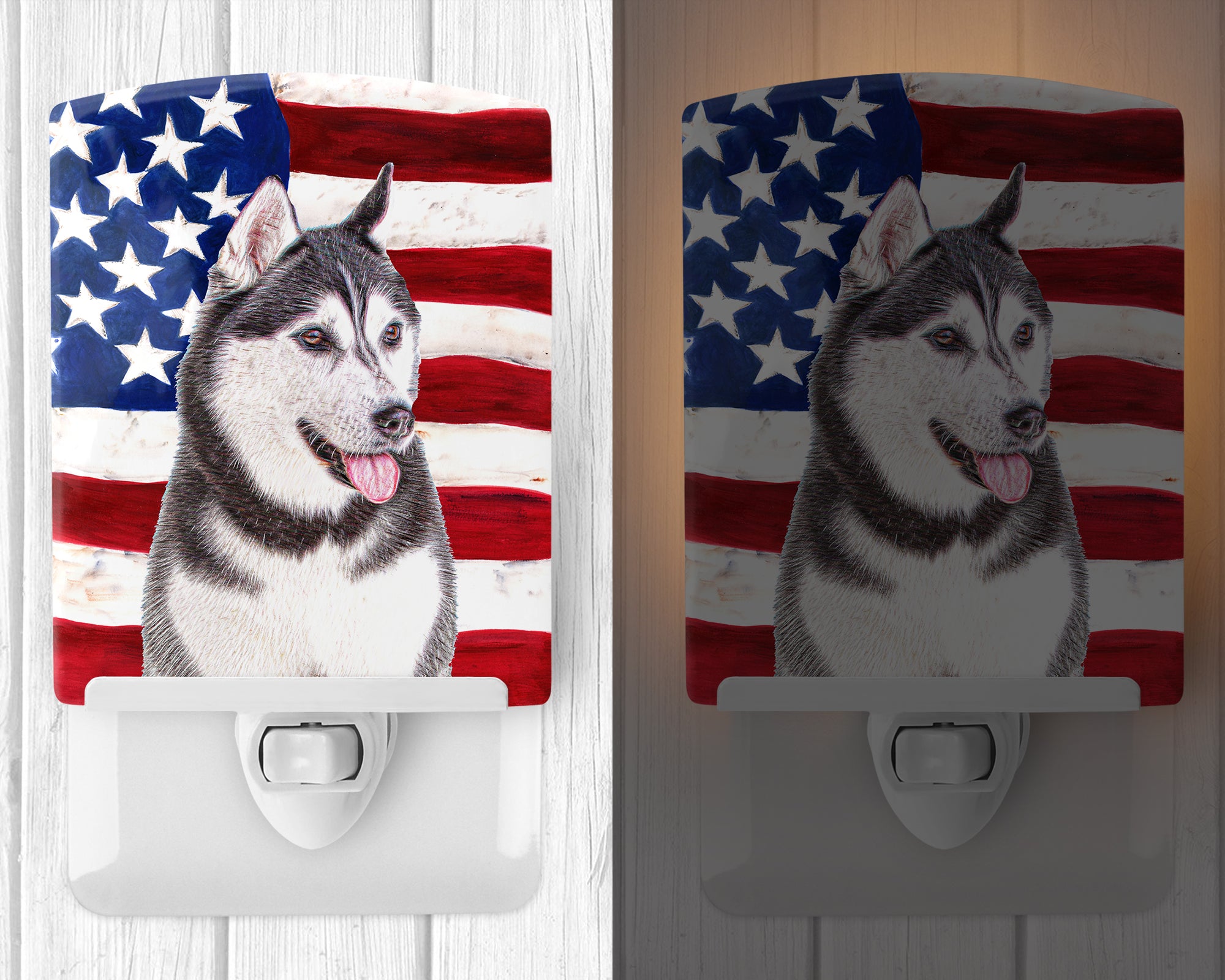 USA American Flag with Alaskan Malamute Ceramic Night Light KJ1154CNL - the-store.com