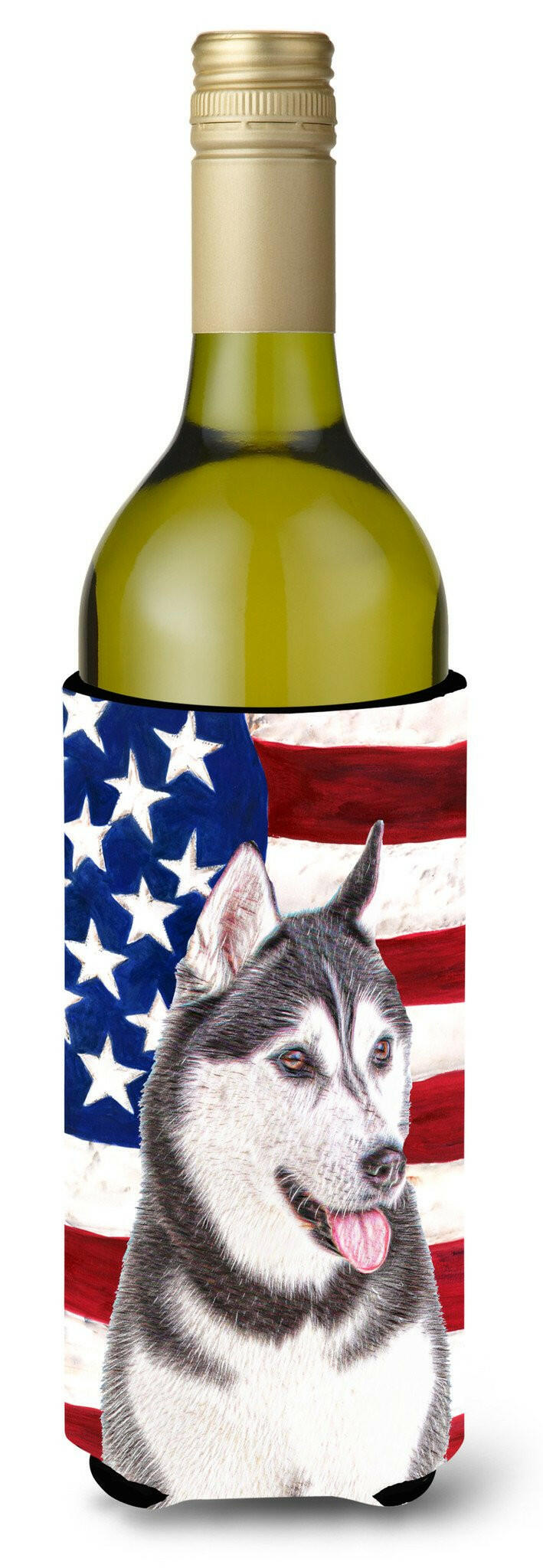 USA American Flag with Alaskan Malamute Wine Bottle Beverage Insulator Hugger KJ1154LITERK by Caroline&#39;s Treasures