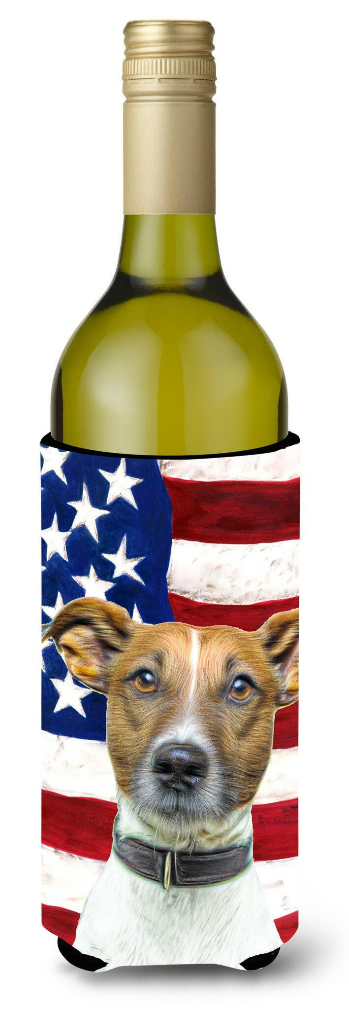 USA American Flag with Jack Russell Terrier Wine Bottle Beverage Insulator Hugger KJ1155LITERK by Caroline&#39;s Treasures