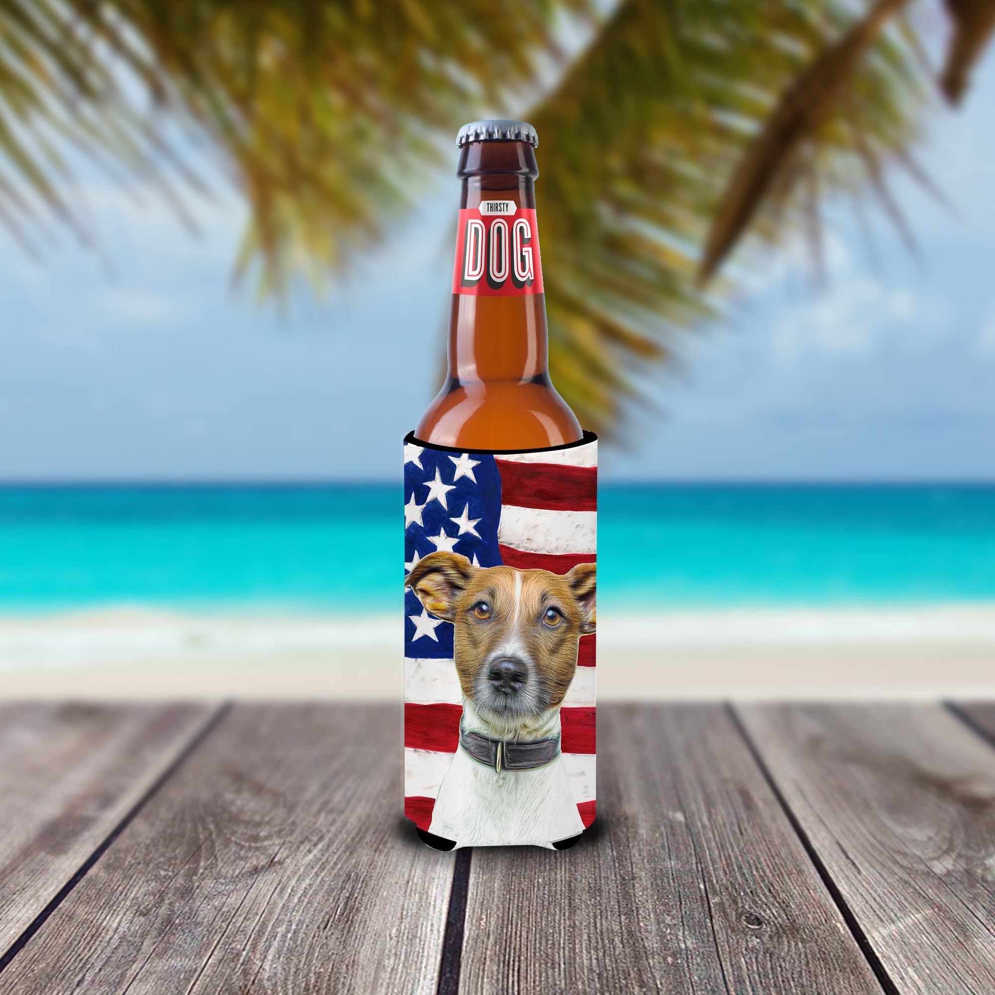 USA American Flag with Jack Russell Terrier Ultra Beverage Insulators for slim cans KJ1155MUK