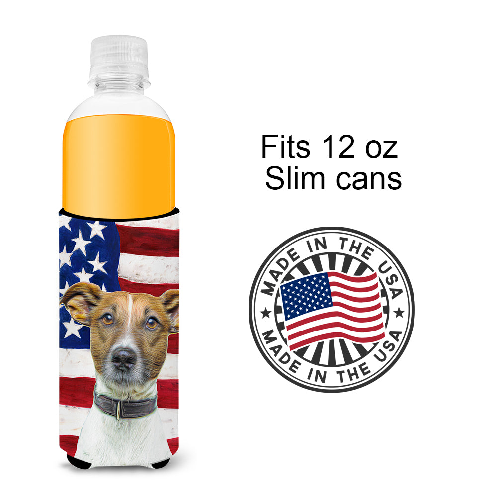 USA American Flag with Jack Russell Terrier Ultra Beverage Insulators for slim cans KJ1155MUK.