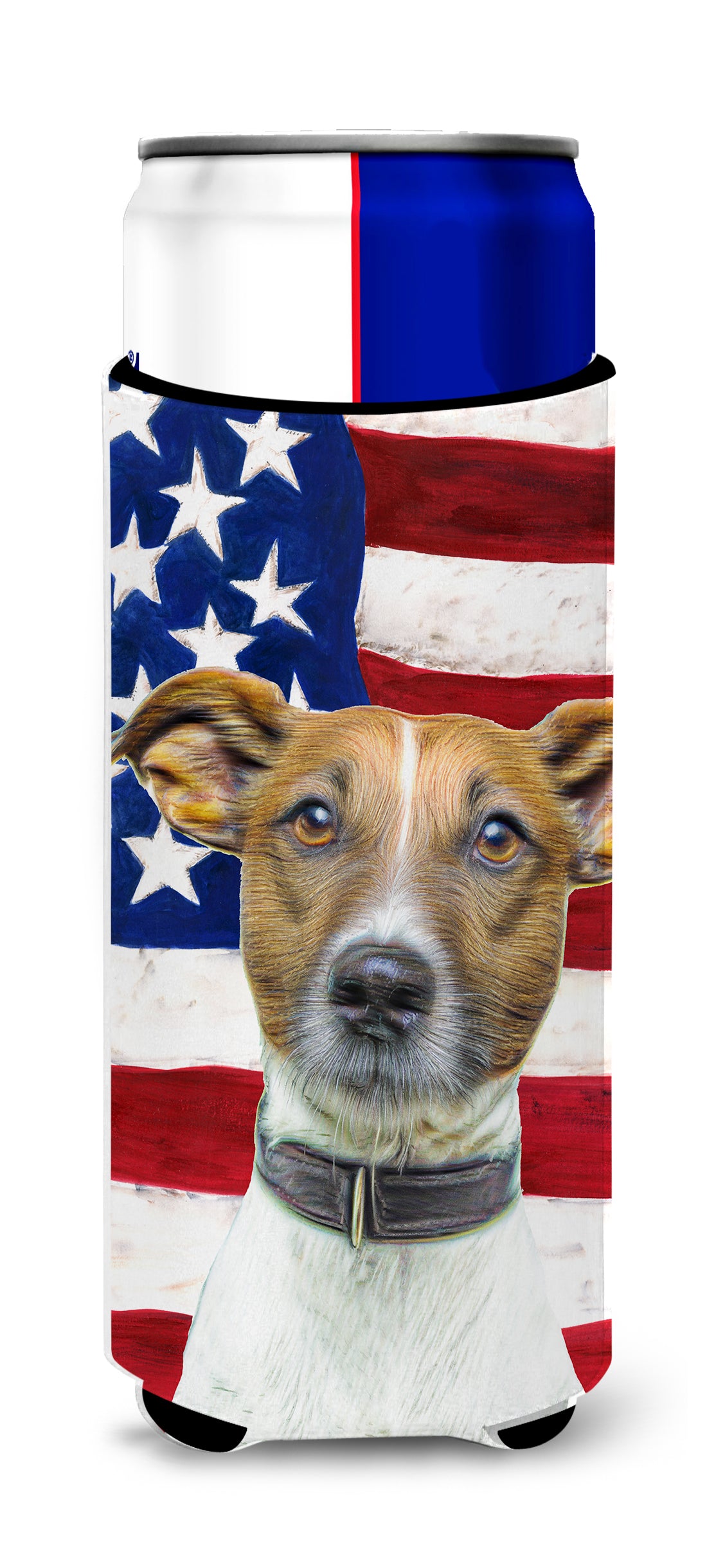 USA American Flag with Jack Russell Terrier Ultra Beverage Insulators for slim cans KJ1155MUK.