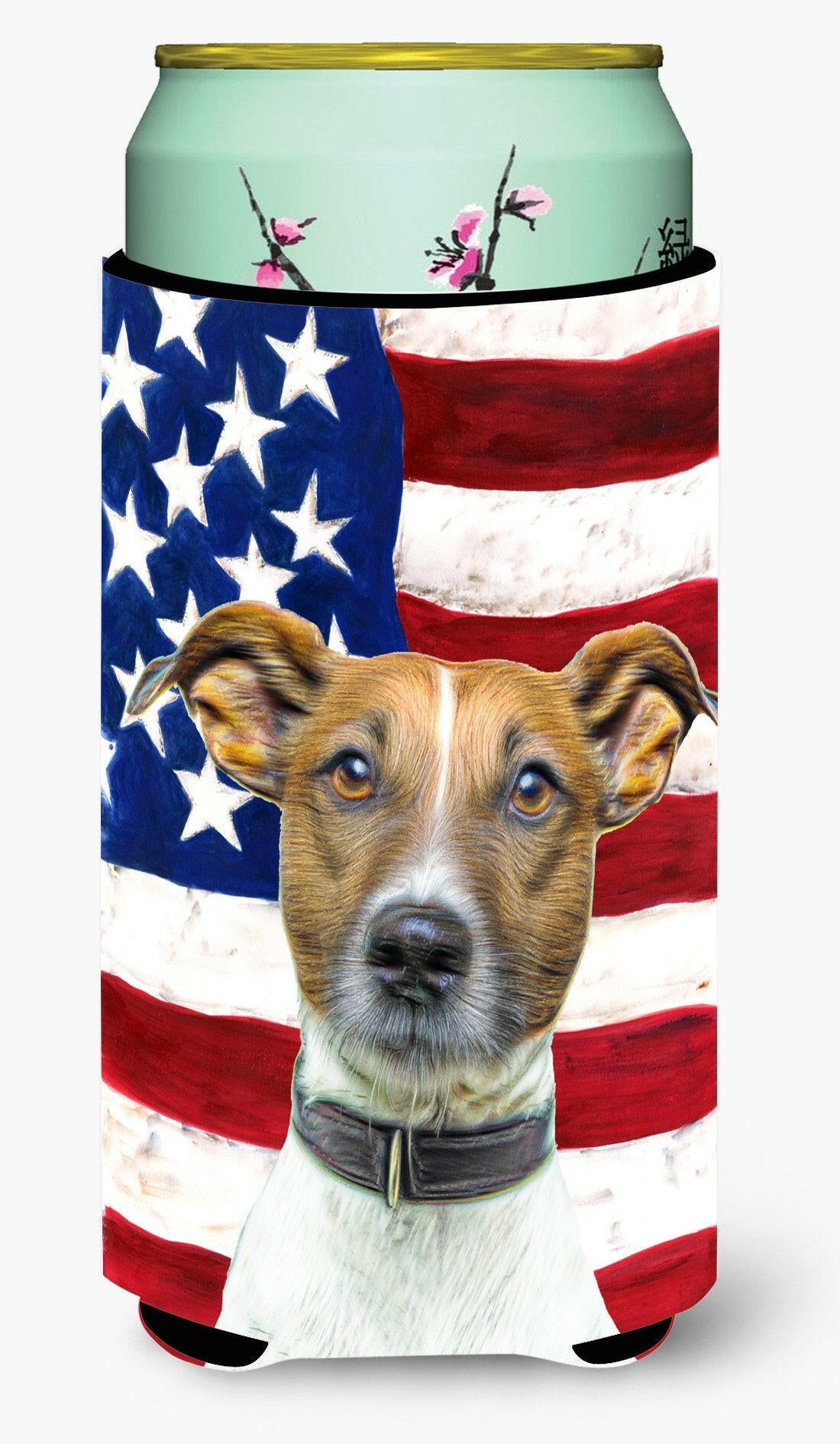 USA American Flag with Jack Russell Terrier Tall Boy Beverage Insulator Hugger KJ1155TBC by Caroline&#39;s Treasures