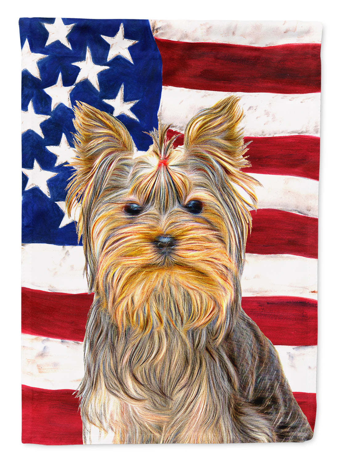 USA American Flag with Yorkie / Yorkshire Terrier Flag Canvas House Size KJ1156CHF