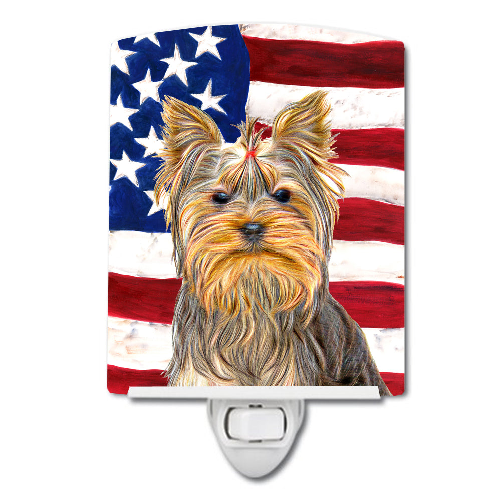 USA American Flag with Yorkie / Yorkshire Terrier Ceramic Night Light KJ1156CNL - the-store.com