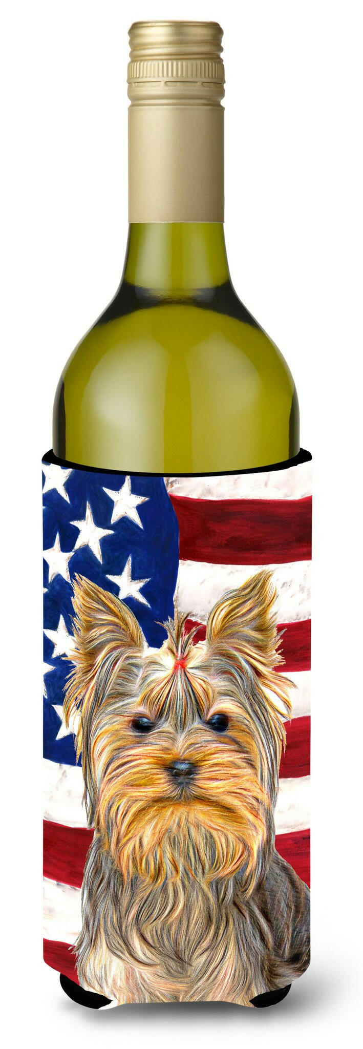 USA American Flag with Yorkie / Yorkshire Terrier Wine Bottle Beverage Insulator Hugger KJ1156LITERK by Caroline&#39;s Treasures