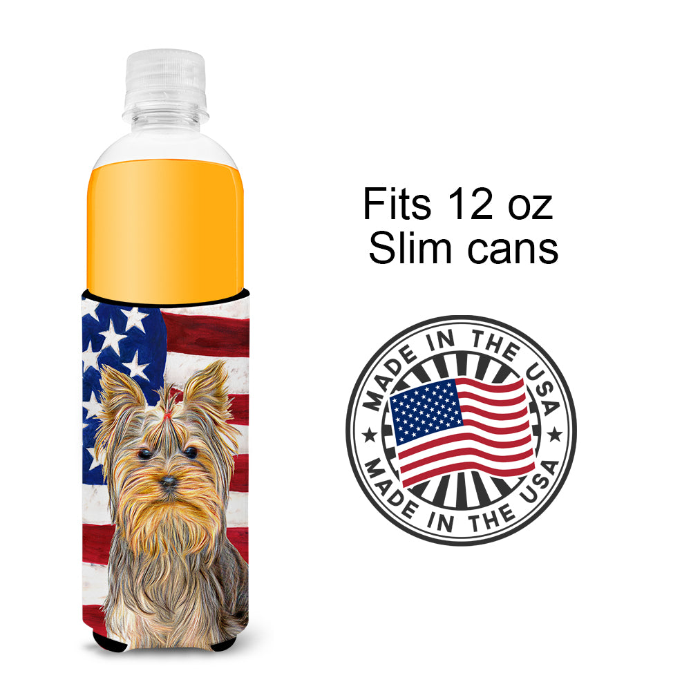 USA American Flag with Yorkie / Yorkshire Terrier Ultra Beverage Insulators for slim cans KJ1156MUK.