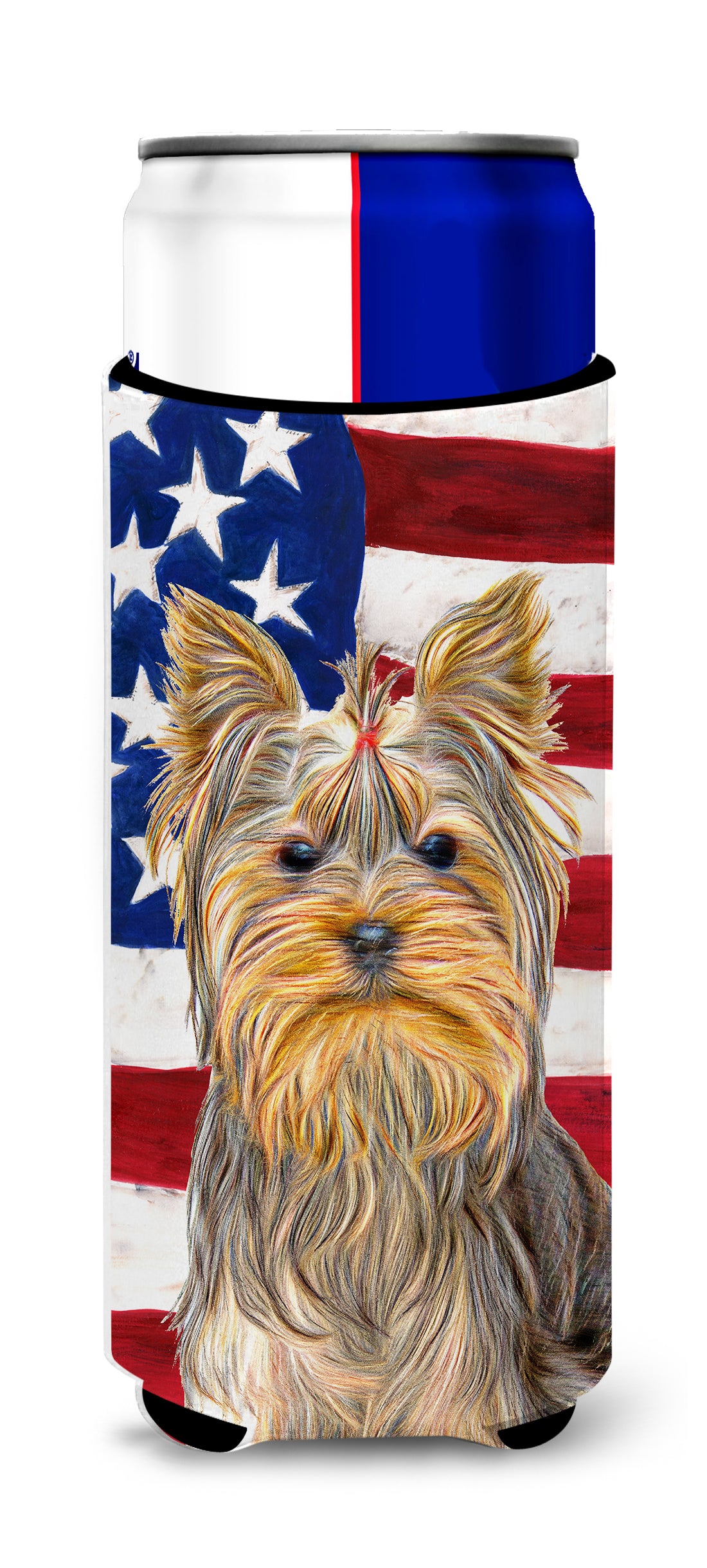 USA American Flag with Yorkie / Yorkshire Terrier Ultra Beverage Insulators for slim cans KJ1156MUK.