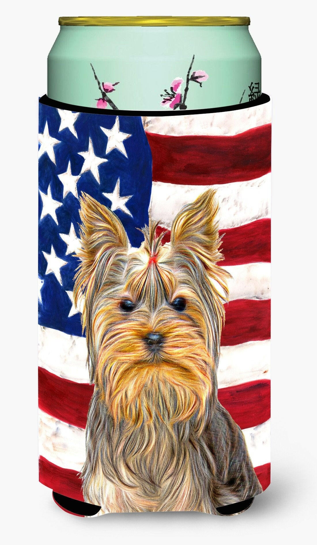 USA American Flag with Yorkie / Yorkshire Terrier Tall Boy Beverage Insulator Hugger KJ1156TBC by Caroline's Treasures