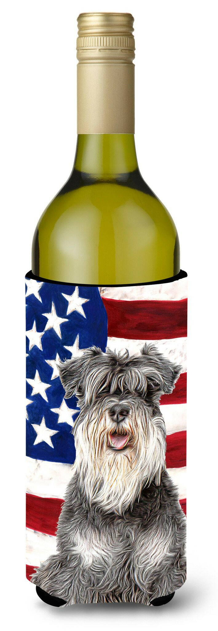 USA American Flag with Schnauzer Wine Bottle Beverage Insulator Hugger KJ1157LITERK by Caroline&#39;s Treasures
