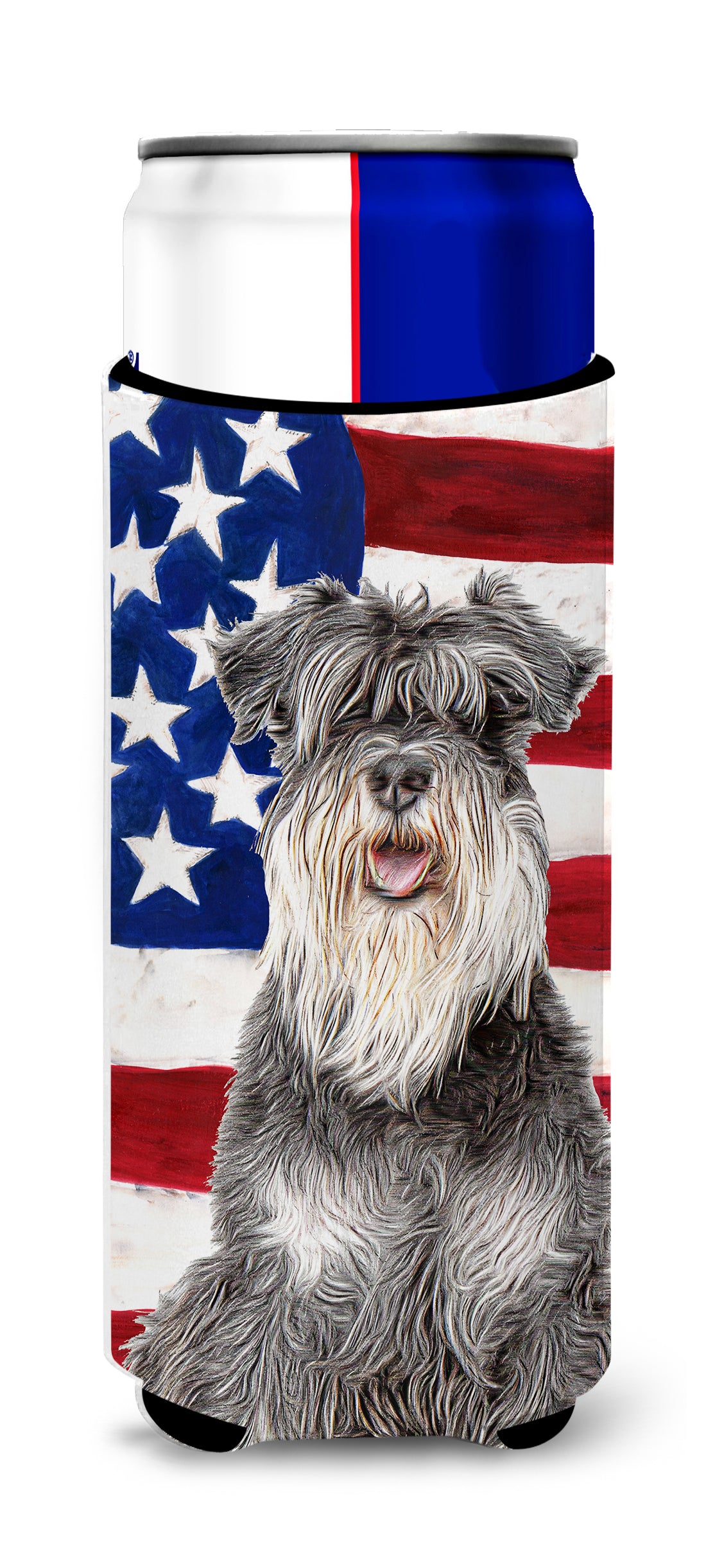 USA American Flag with Schnauzer Ultra Beverage Insulators for slim cans KJ1157MUK.