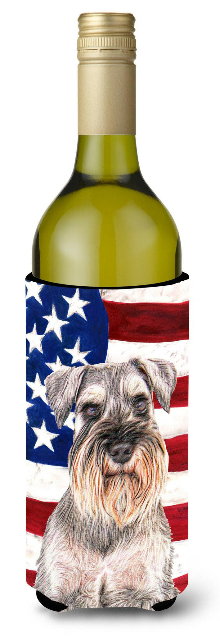 USA American Flag with Schnauzer Wine Bottle Beverage Insulator Hugger KJ1158LITERK by Caroline&#39;s Treasures