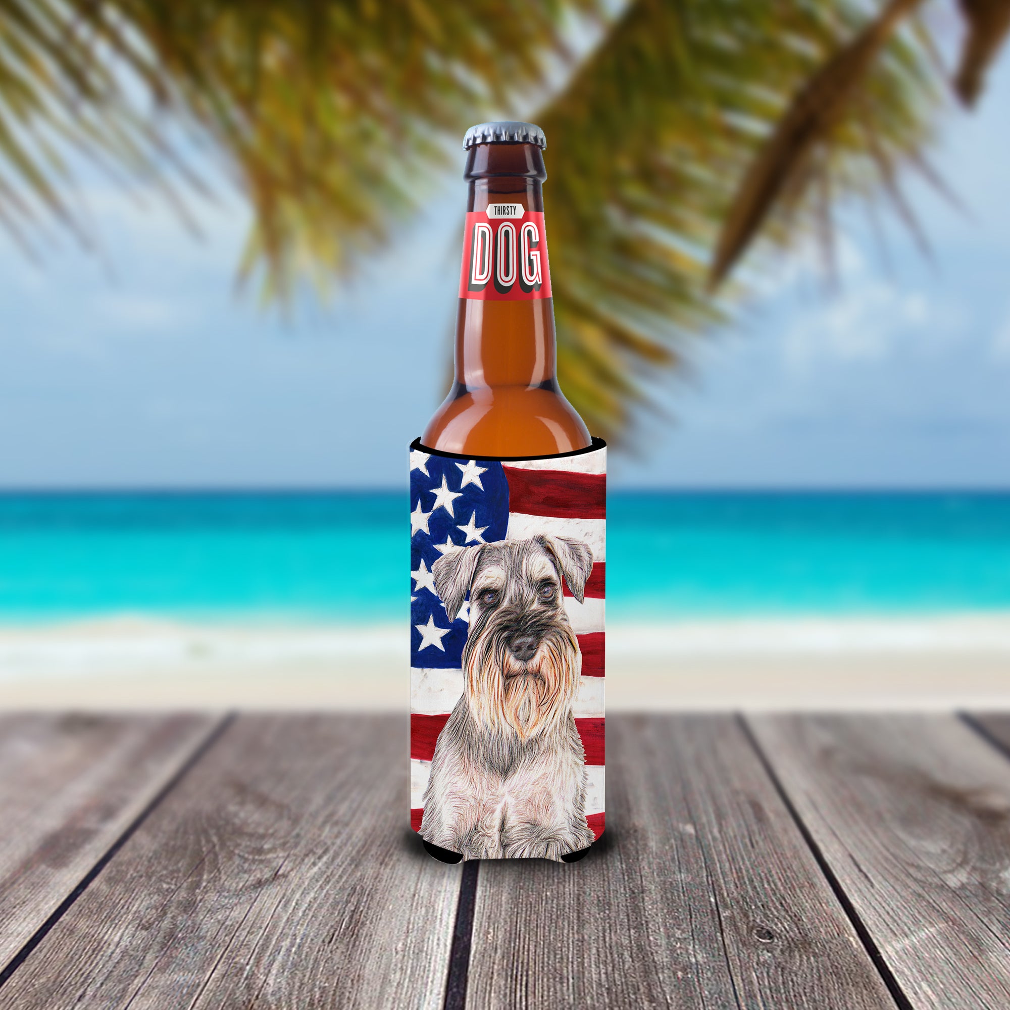 USA American Flag with Schnauzer Ultra Beverage Insulators for slim cans KJ1158MUK.