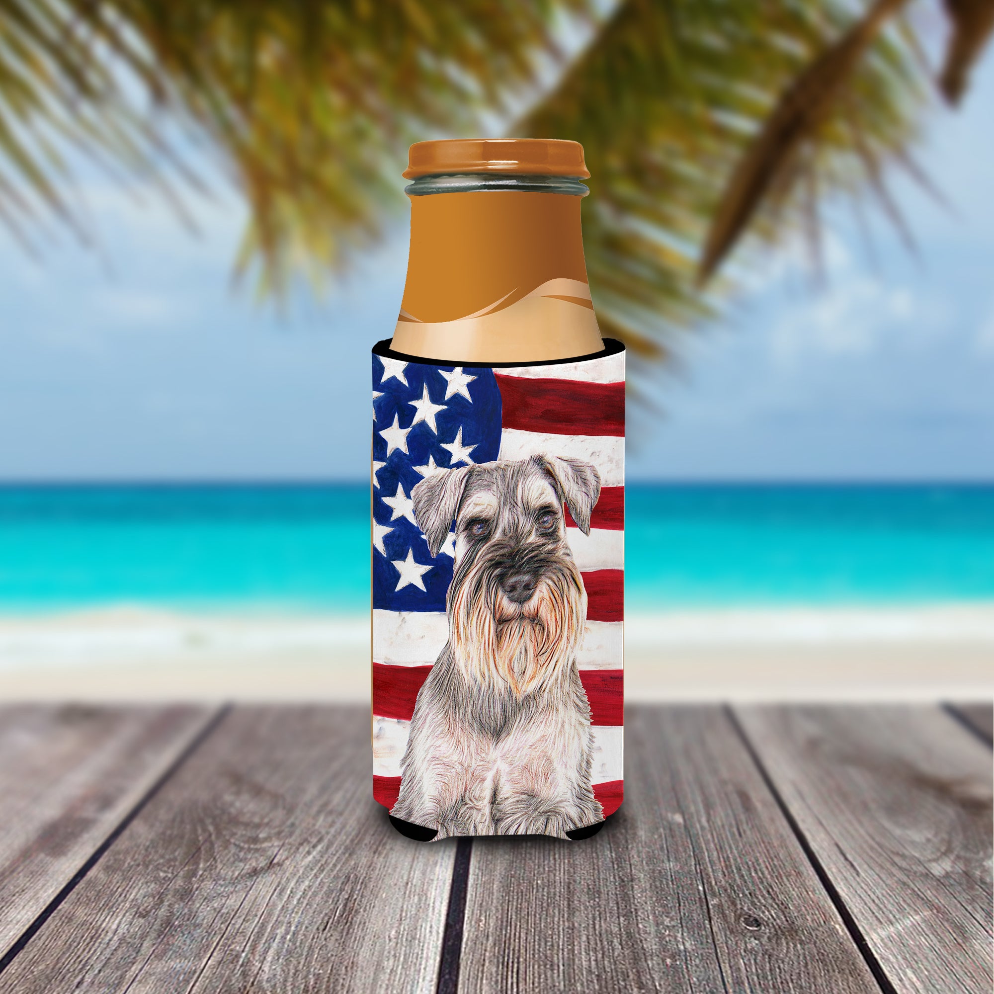 USA American Flag with Schnauzer Ultra Beverage Insulators for slim cans KJ1158MUK.