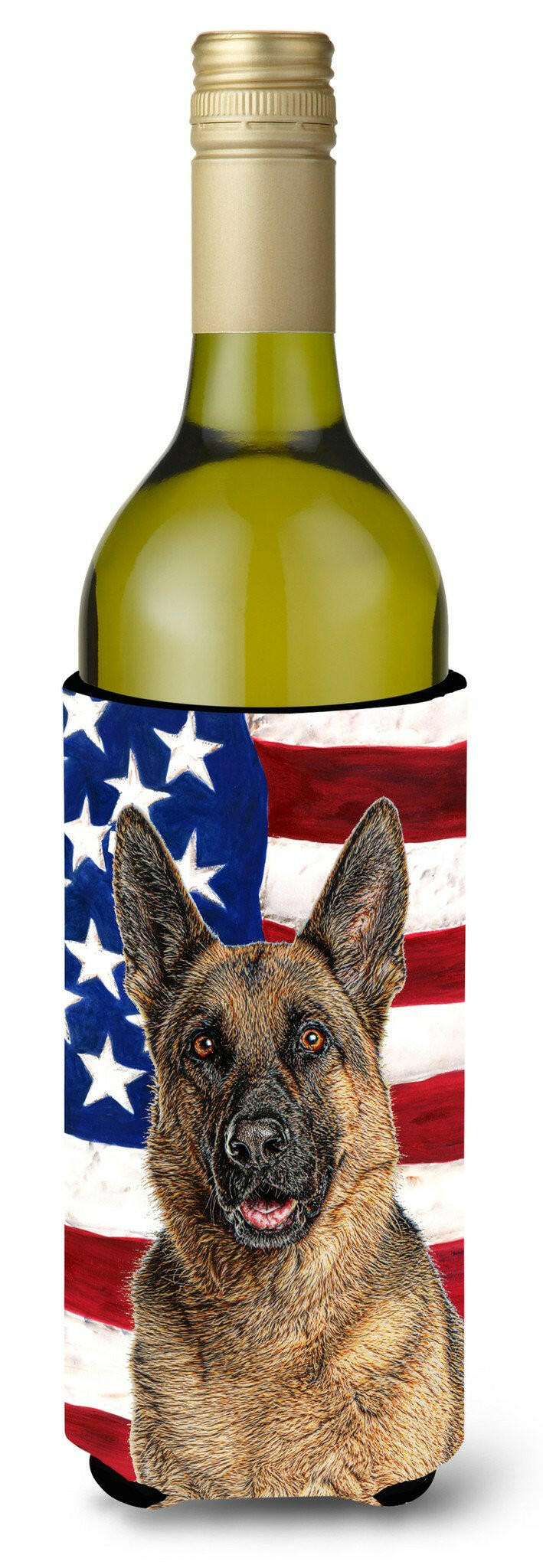 USA American Flag with German Shepherd Wine Bottle Beverage Insulator Hugger KJ1159LITERK by Caroline&#39;s Treasures