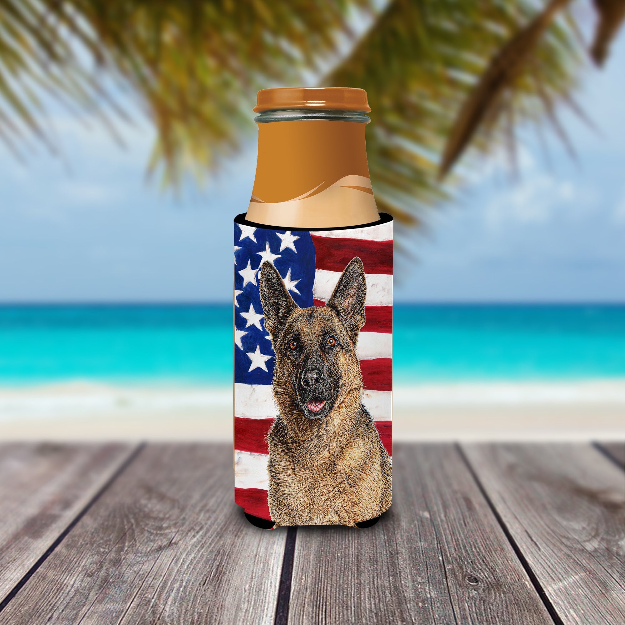 USA American Flag with German Shepherd Ultra Beverage Insulators for slim cans KJ1159MUK.