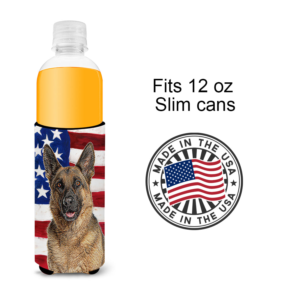 USA American Flag with German Shepherd Ultra Beverage Insulators for slim cans KJ1159MUK.