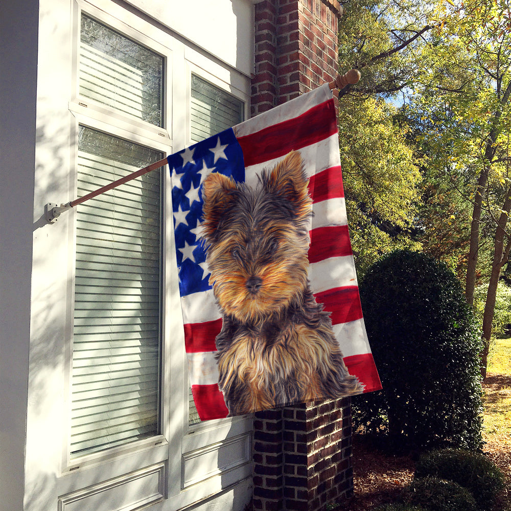 USA American Flag with Yorkie Puppy / Yorkshire Terrier Flag Canvas House Size KJ1160CHF  the-store.com.