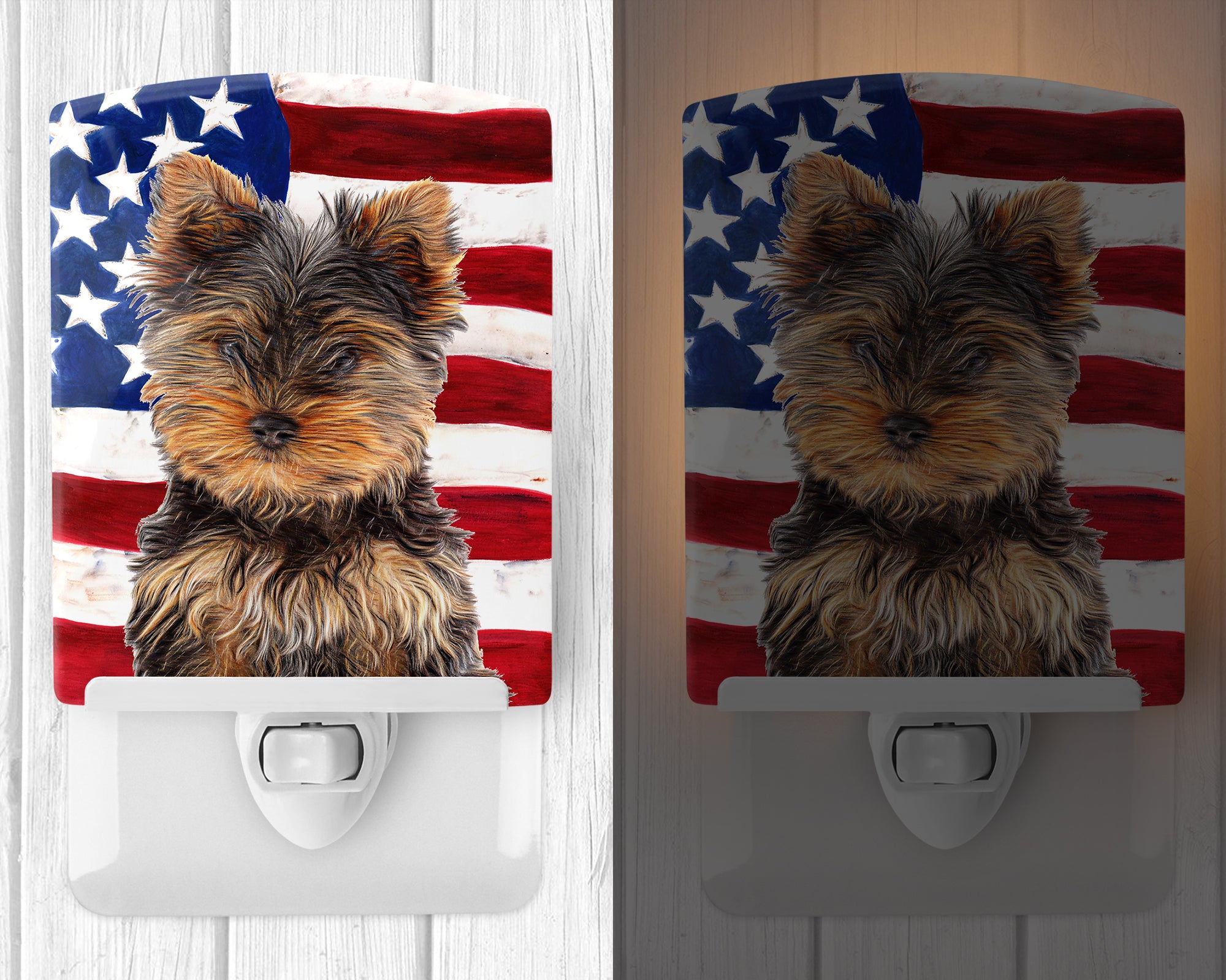USA American Flag with Yorkie Puppy / Yorkshire Terrier Ceramic Night Light KJ1160CNL - the-store.com