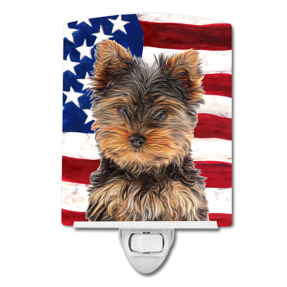 USA American Flag with Yorkie Puppy / Yorkshire Terrier Ceramic Night Light KJ1160CNL - the-store.com