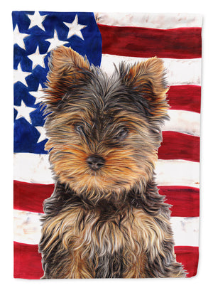 USA American Flag with Yorkie Puppy / Yorkshire Terrier Flag Garden Size KJ1160GF