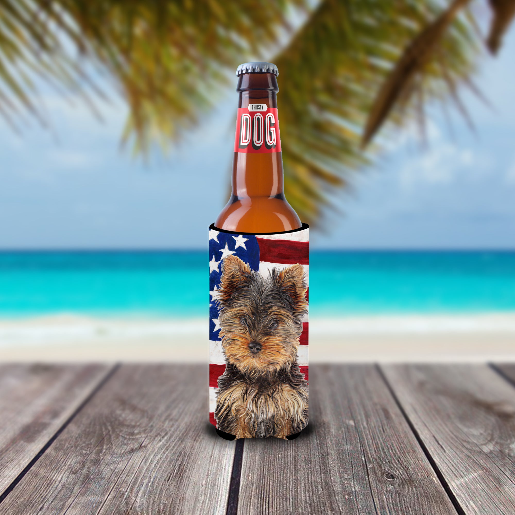 USA American Flag with Yorkie Puppy / Yorkshire Terrier Ultra Beverage Insulators for slim cans KJ1160MUK
