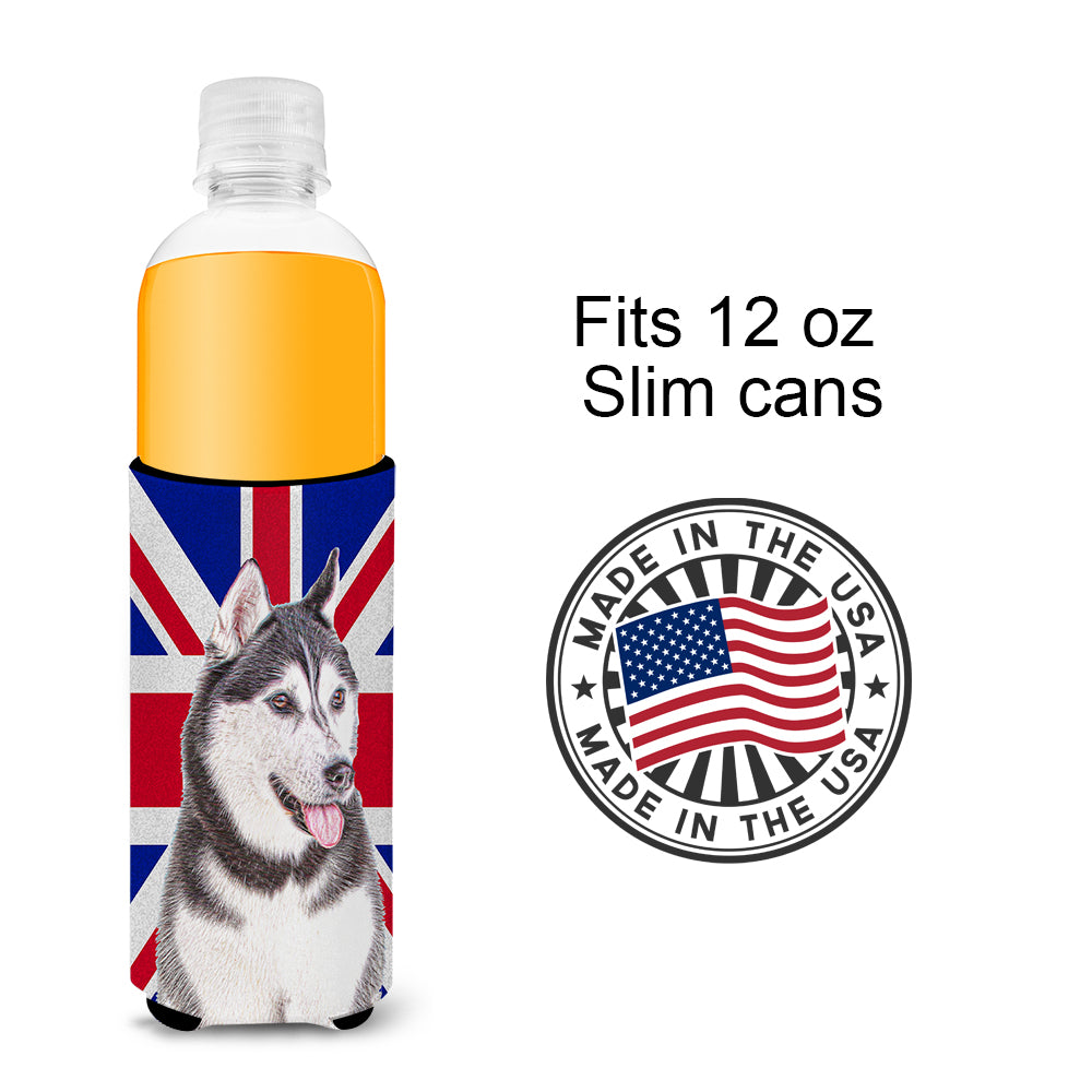 Alaskan Malamute with English Union Jack British Flag Ultra Beverage Insulators for slim cans KJ1161MUK.