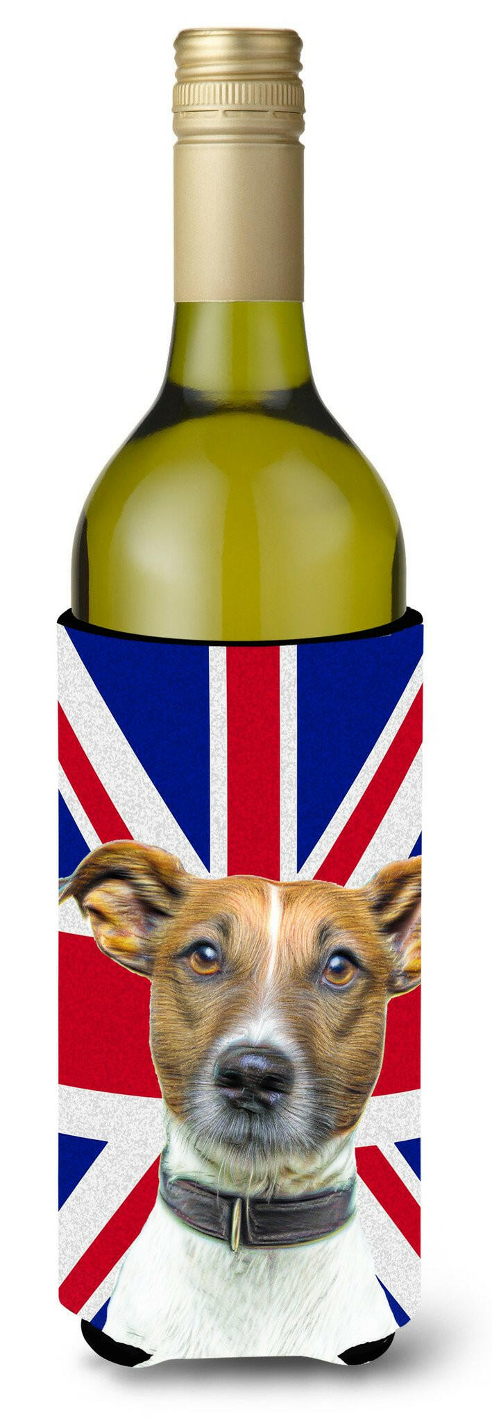 Jack Russell Terrier with English Union Jack British Flag Wine Bottle Beverage Insulator Hugger KJ1162LITERK by Caroline&#39;s Treasures
