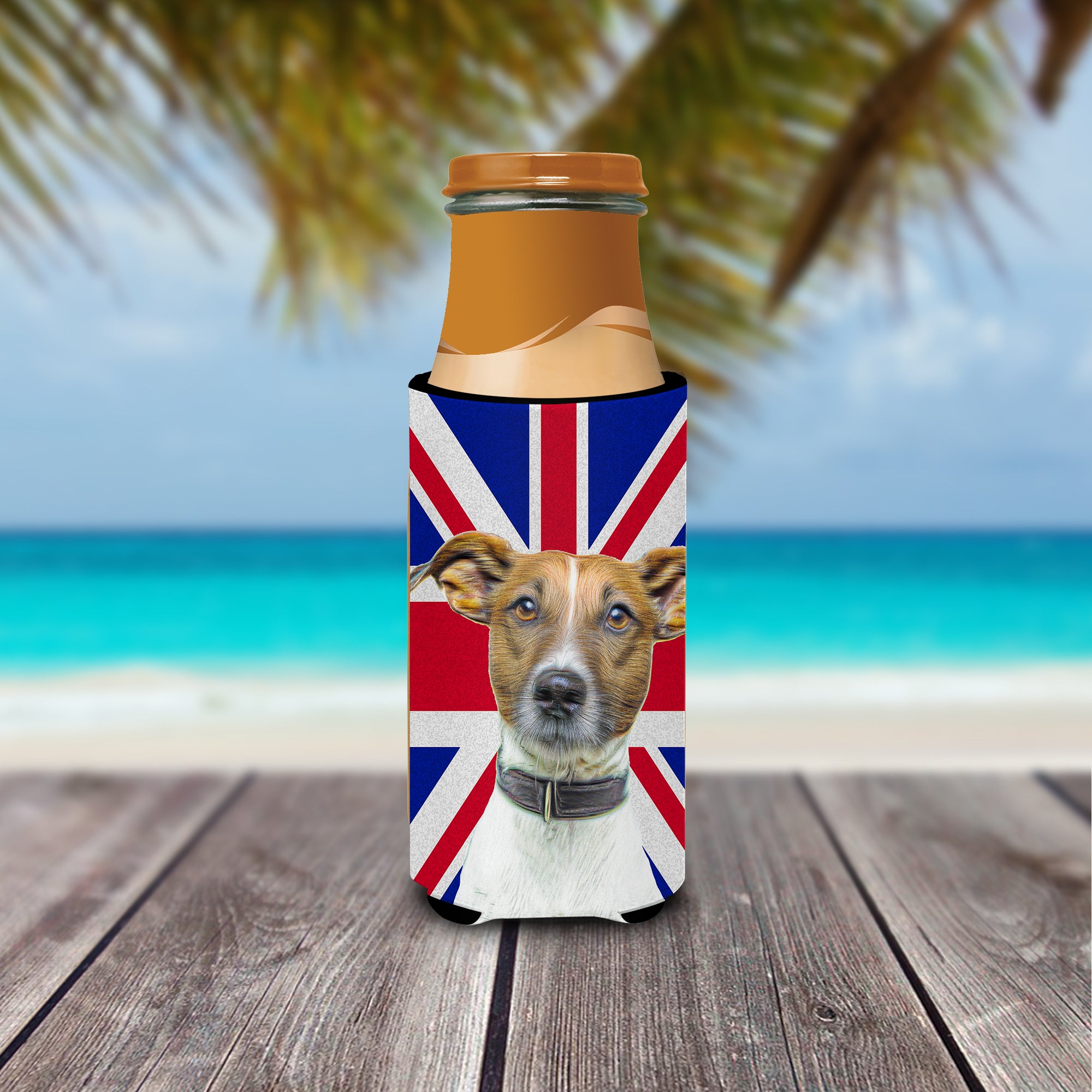 Jack Russell Terrier with English Union Jack British Flag Ultra Beverage Insulators for slim cans KJ1162MUK
