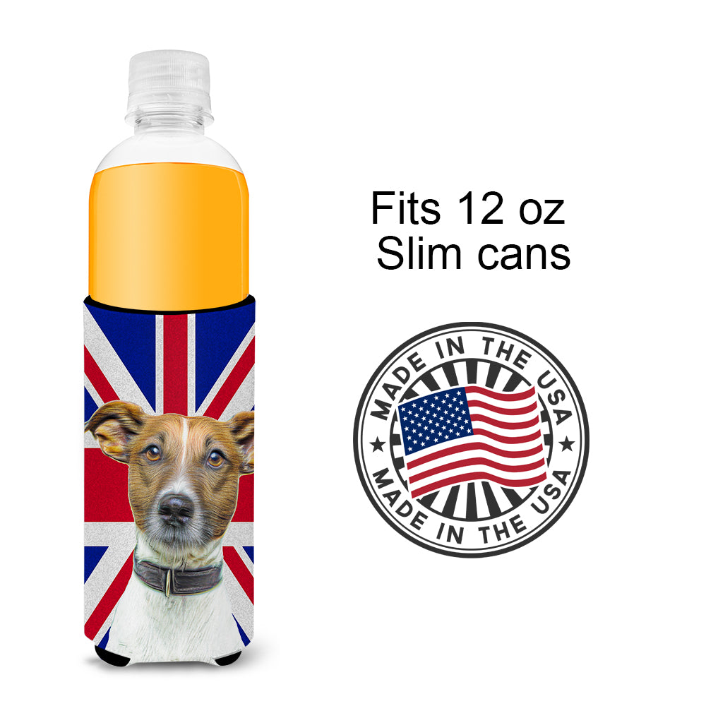 Jack Russell Terrier with English Union Jack British Flag Ultra Beverage Insulators for slim cans KJ1162MUK.