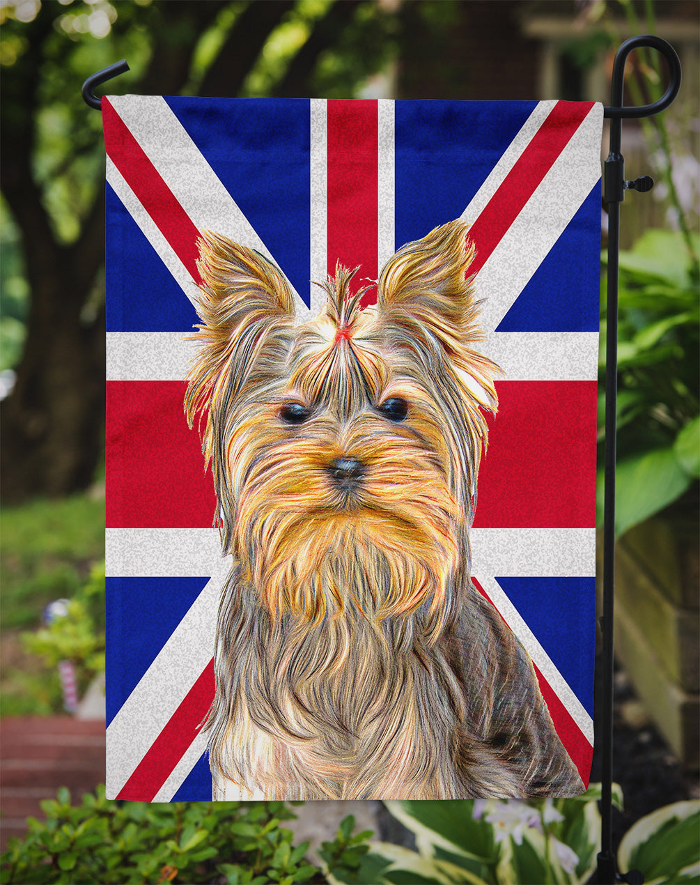 Yorkie / Yorkshire Terrier with English Union Jack British Flag Flag Garden Size KJ1163GF.