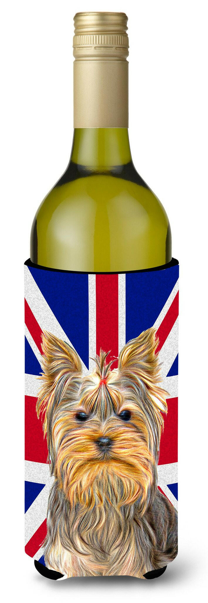 Yorkie / Yorkshire Terrier with English Union Jack British Flag Wine Bottle Beverage Insulator Hugger KJ1163LITERK by Caroline&#39;s Treasures