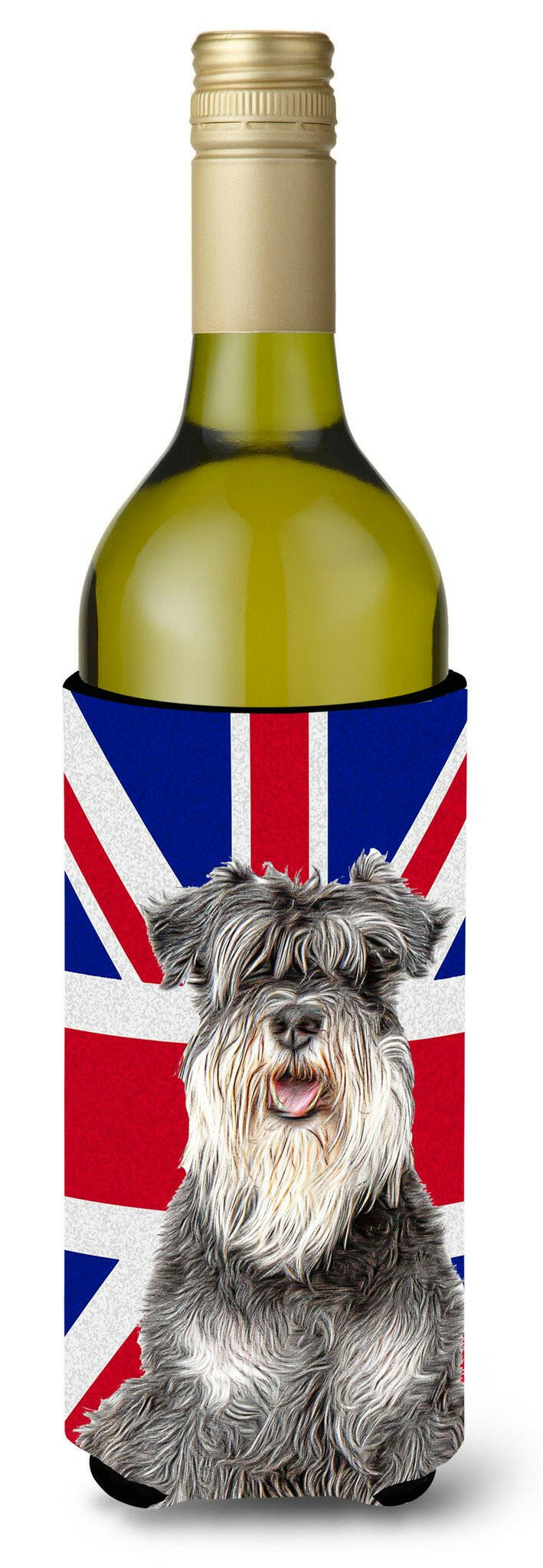 Schnauzer with English Union Jack British Flag Wine Bottle Beverage Insulator Hugger KJ1164LITERK by Caroline's Treasures